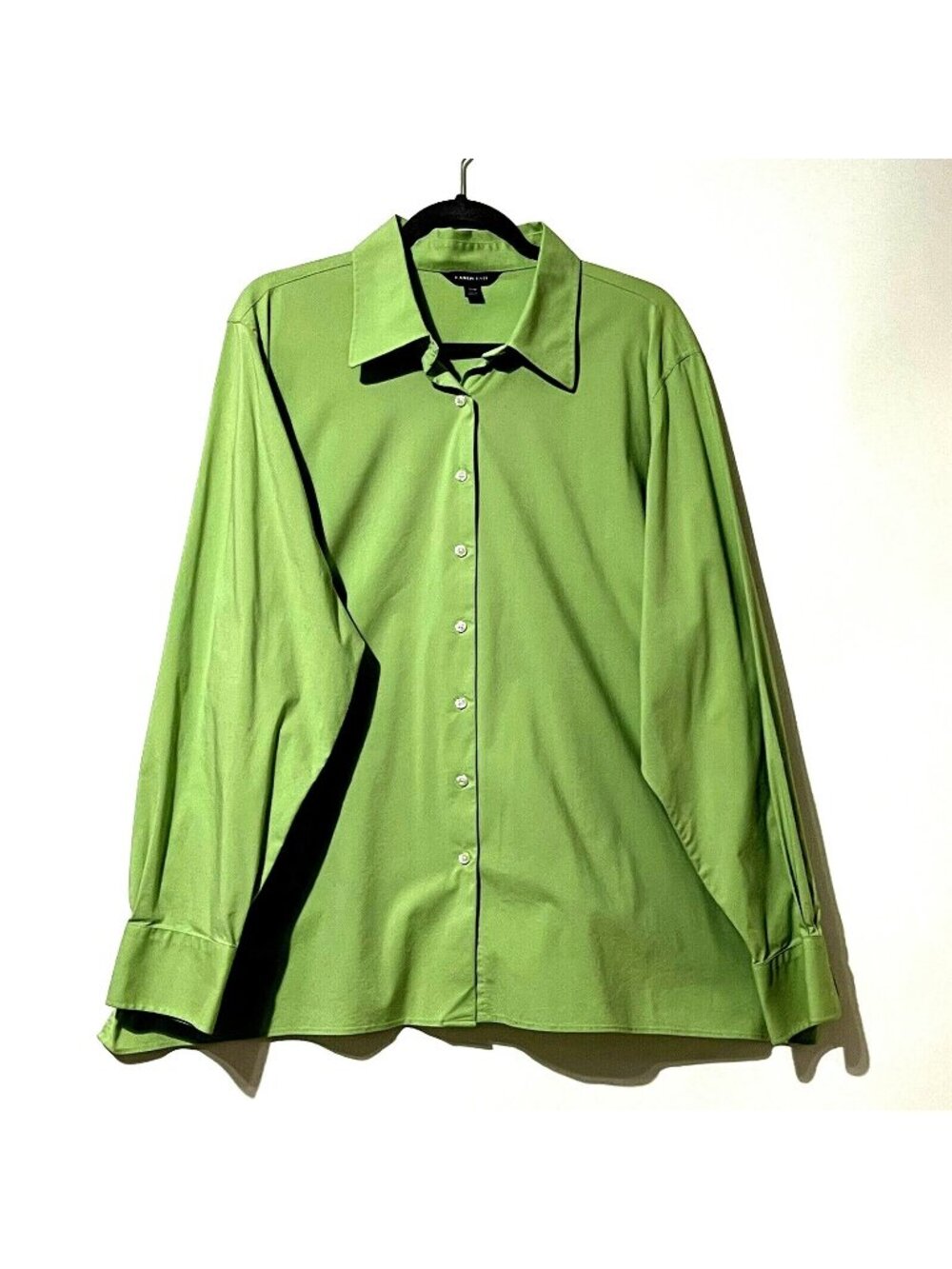 Lands End Womens Plus Long Sleeve Button-Up Blouse Green Size 26W